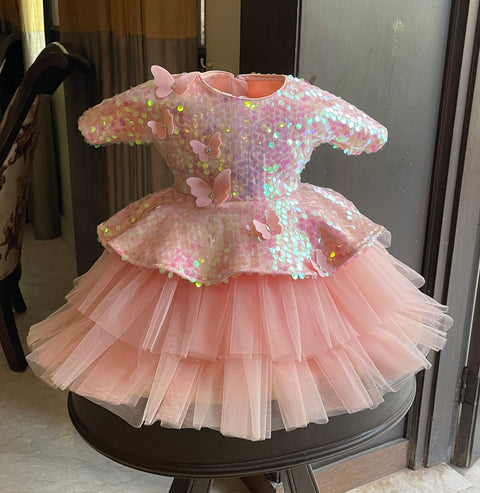 Pre-Order: Peach Golden Butterfly Dress
