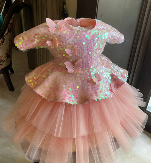 Pre-Order: Peach Golden Butterfly Dress