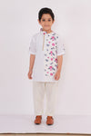 Pre-Order: White Printed Layered Kurta with Pyjama