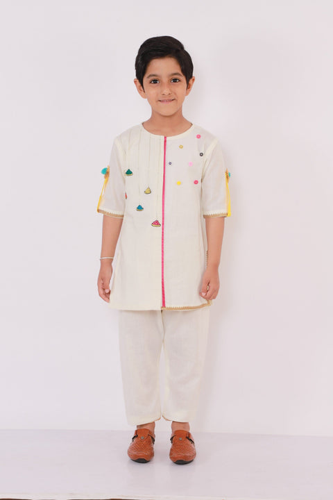 Pre-Order: Off-White Gulal Holi Embroidered  Kurta Pajama set
