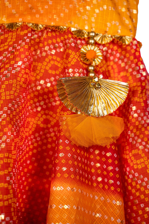 Pre-Order: Shaded Bandhni Gota Dress