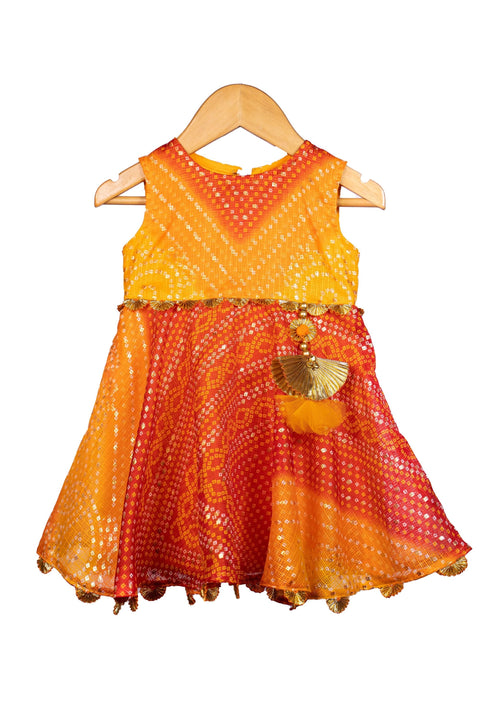 Pre-Order: Shaded Bandhni Gota Dress