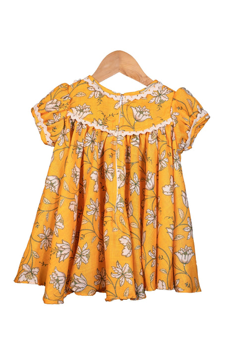 Pre-Order: Yellow Crochet Print Dress