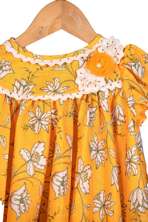 Pre-Order: Yellow Crochet Print Dress