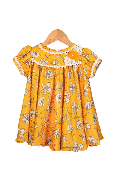 Pre-Order: Yellow Crochet Print Dress