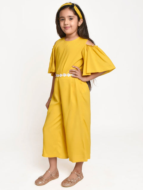 Yellow lace Embellished Culotte with Cold Shoulder Top
