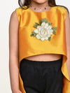 Yellow Asymmetric Flower Emblished top with Black leggings dress