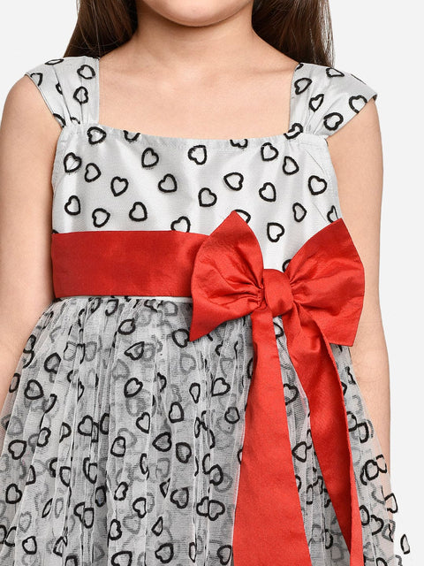 Light Grey Dress with Red Bow and Hair Band