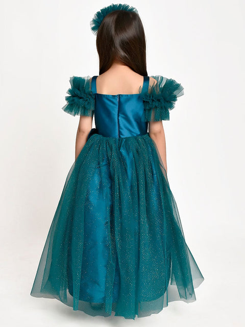 Green Sparkle Bow Gown with Hair Band