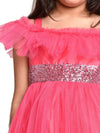 Neon Pink sequanceembelished Net Partywear Dress