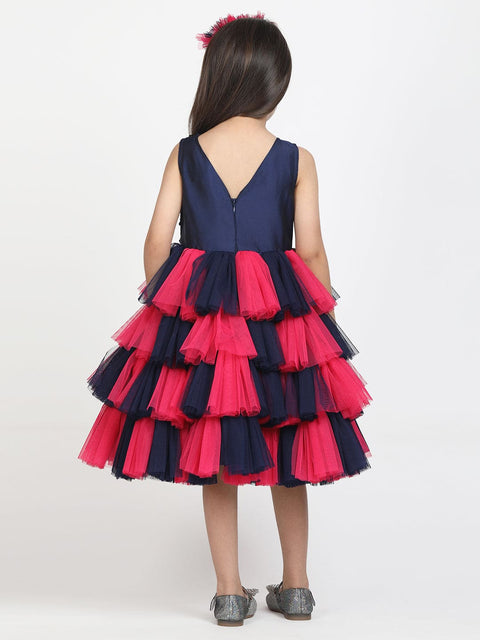 Pink & Navy Sequance Flared dress