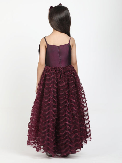 Wine Asymtric Gown With Big Bow