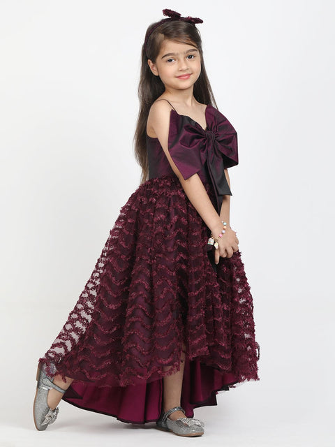 Wine Asymtric Gown With Big Bow