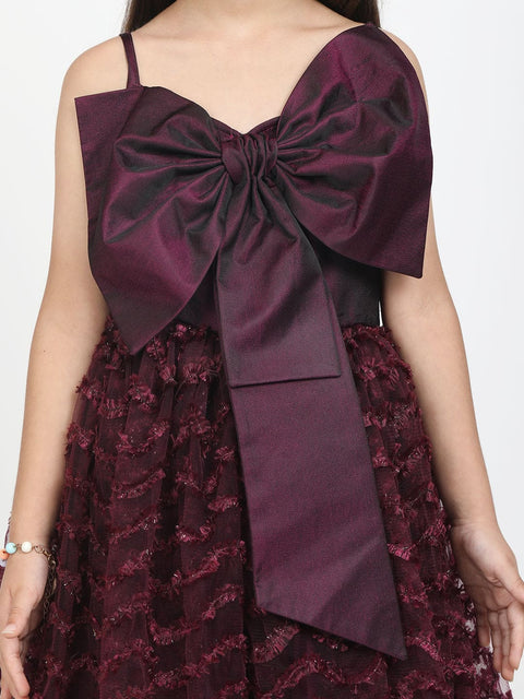 Wine Asymtric Gown With Big Bow
