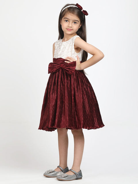 Dress with sequance torso & hair band -Maroon