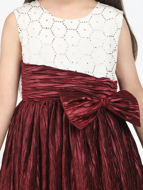 Dress with sequance torso & hair band -Maroon