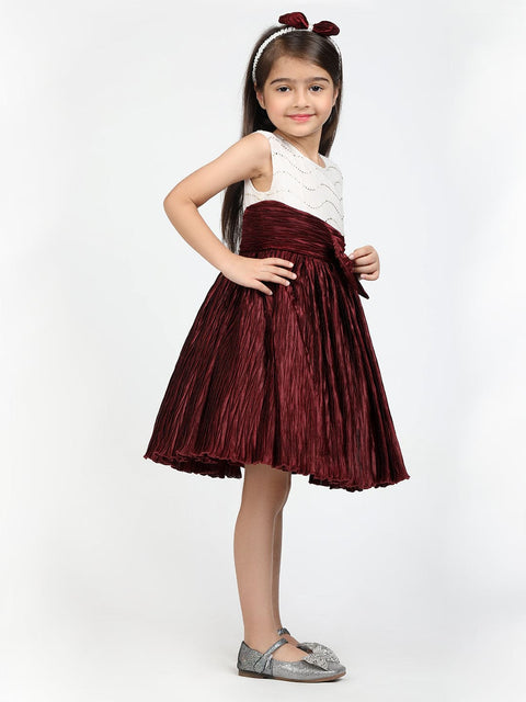Wine Asymtric Gown With Big Bow