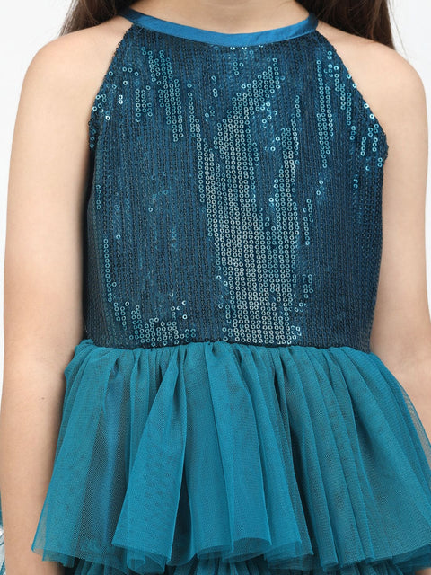 Layered Gown with sequence torse & hair band -Teal