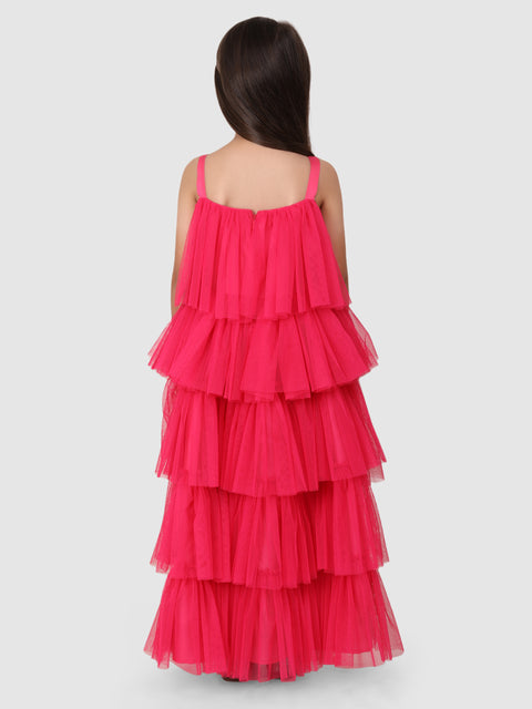 Pink Flower Belt layered Gown