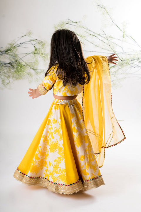 Pre-Order: Yellow Floral Printed Ghaghra Set