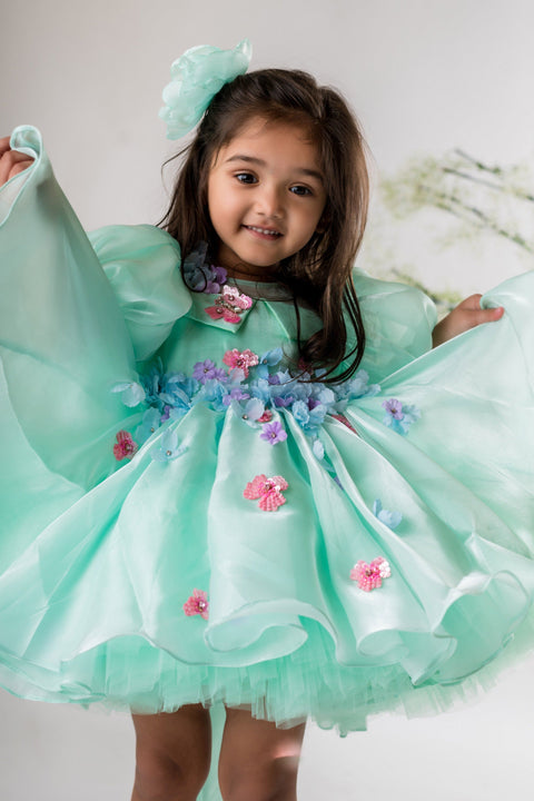 Pre-Order: Sea Green Flower Embroidered Dress