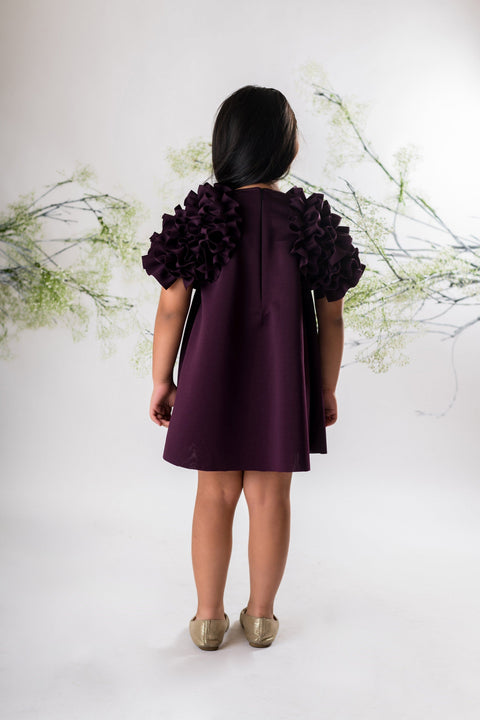 Pre-Order: Wine Ruffled Sleeve Dress