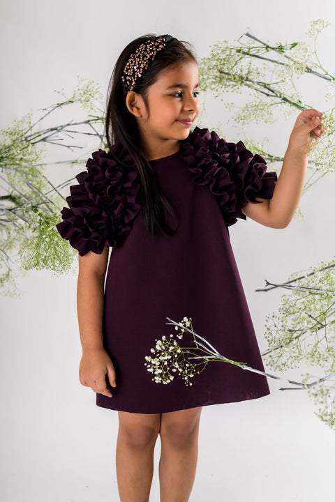 Pre-Order: Wine Ruffled Sleeve Dress