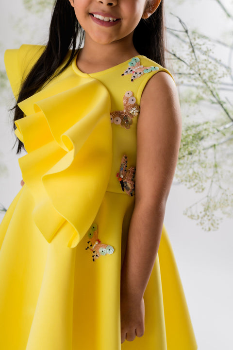 Pre-Order: Yellow Butterfly Embroidered Dress