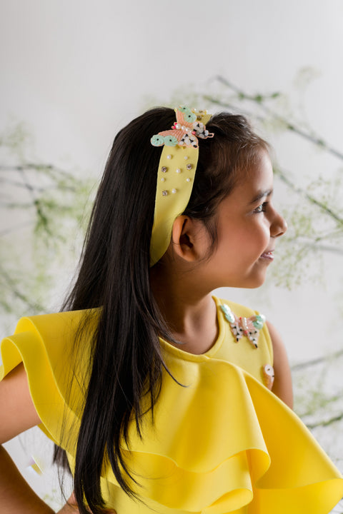 Pre-Order: Yellow Butterfly Embroidered Dress
