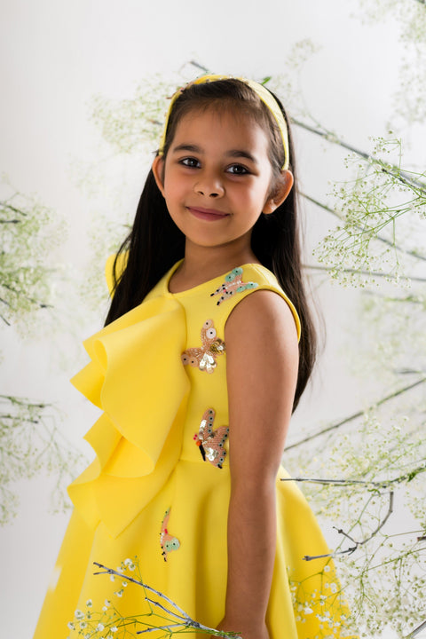 Pre-Order: Yellow Butterfly Embroidered Dress