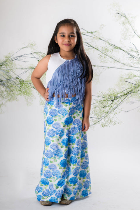 Pre-Order: Blue Fringe Top with Floral Printed Pant