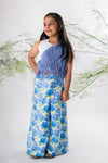 Pre-Order: Blue Fringe Top with Floral Printed Pant