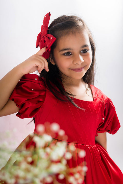 Pre-Order: Red Pearl Embroidered Dress