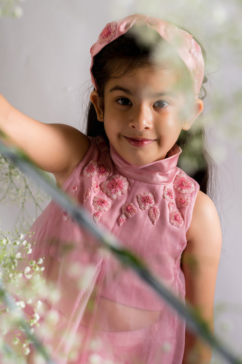 Pre-Order: Blush Pink Embroidered Top With Skirt