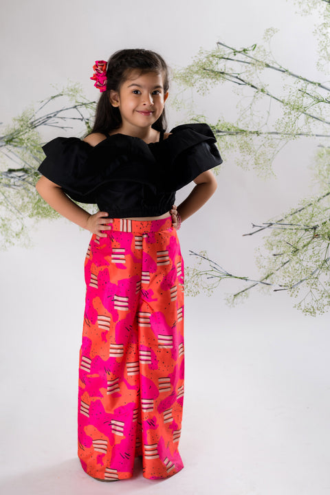 Pre-Order: Black Layered Top with Candy Printed Pant