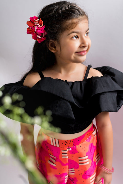 Pre-Order: Black Layered Top with Candy Printed Pant