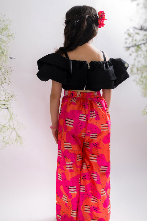 Pre-Order: Black Layered Top with Candy Printed Pant