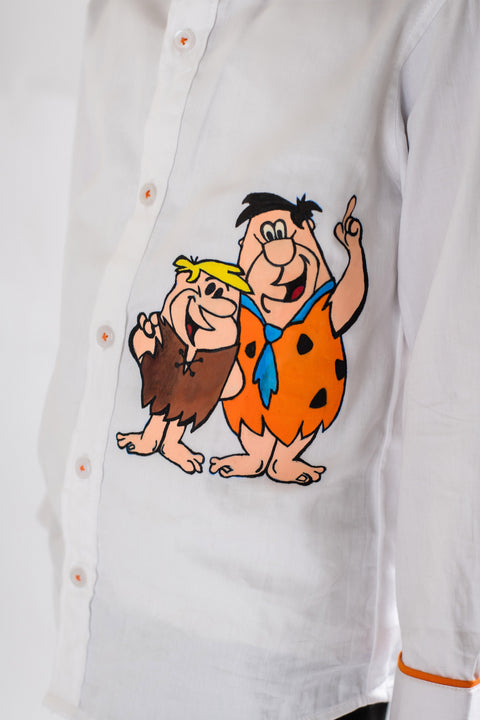 Pre-Order: White Hand Painted Flintstones Shirt