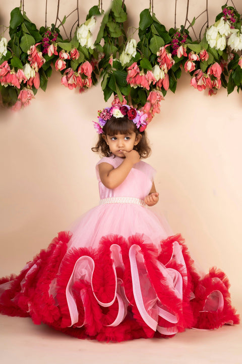 Pre-Order:  Pink Wine Trail  Ruffled Gown