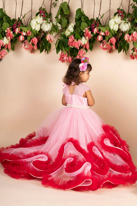 Pre-Order:  Pink Wine Trail  Ruffled Gown