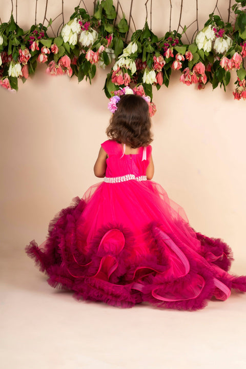 Pre-Order:  Hot Pink Wine Trail Gown