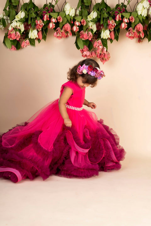 Pre-Order:  Hot Pink Wine Trail Gown