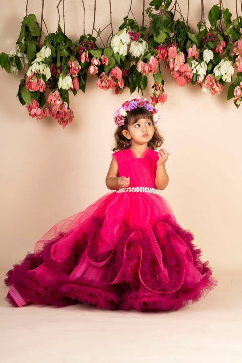 Pre-Order:  Hot Pink Wine Trail Gown