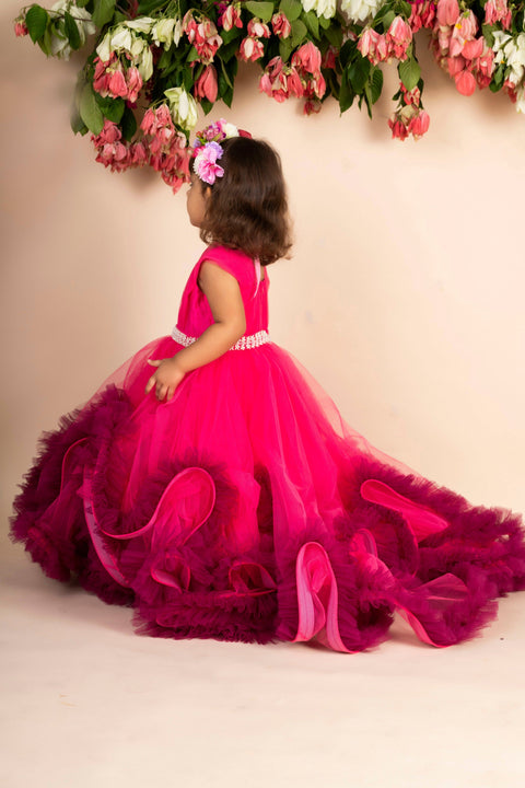 Pre-Order:  Hot Pink Wine Trail Gown