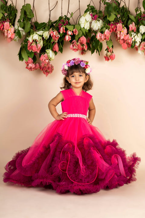 Pre-Order:  Hot Pink Wine Trail Gown