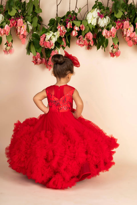Pre-Order:  Red 3D Flower  Ruffled gown