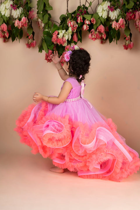 Pre-Order:  Lavender Peach Ruffled High Low Gown
