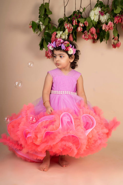 Pre-Order:  Lavender Peach Ruffled High Low Gown