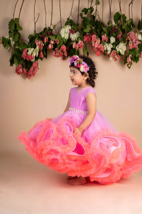 Pre-Order:  Lavender Peach Ruffled High Low Gown