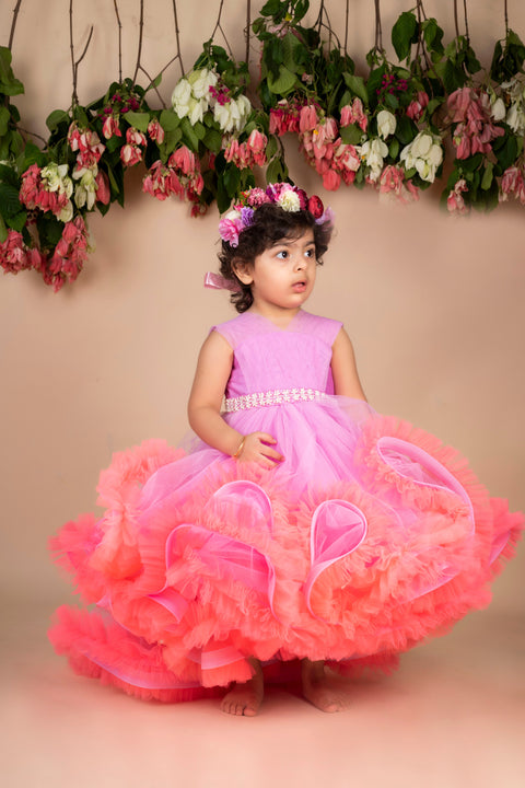 Pre-Order:  Lavender Peach Ruffled High Low Gown